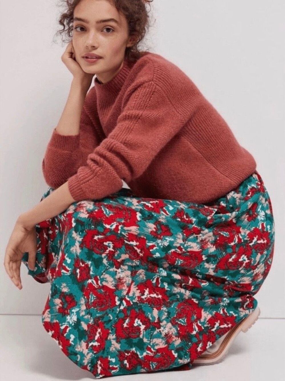 NEW Anthropologie Porridge Miley Red Green Ruffle High Low Skirt Womens XS